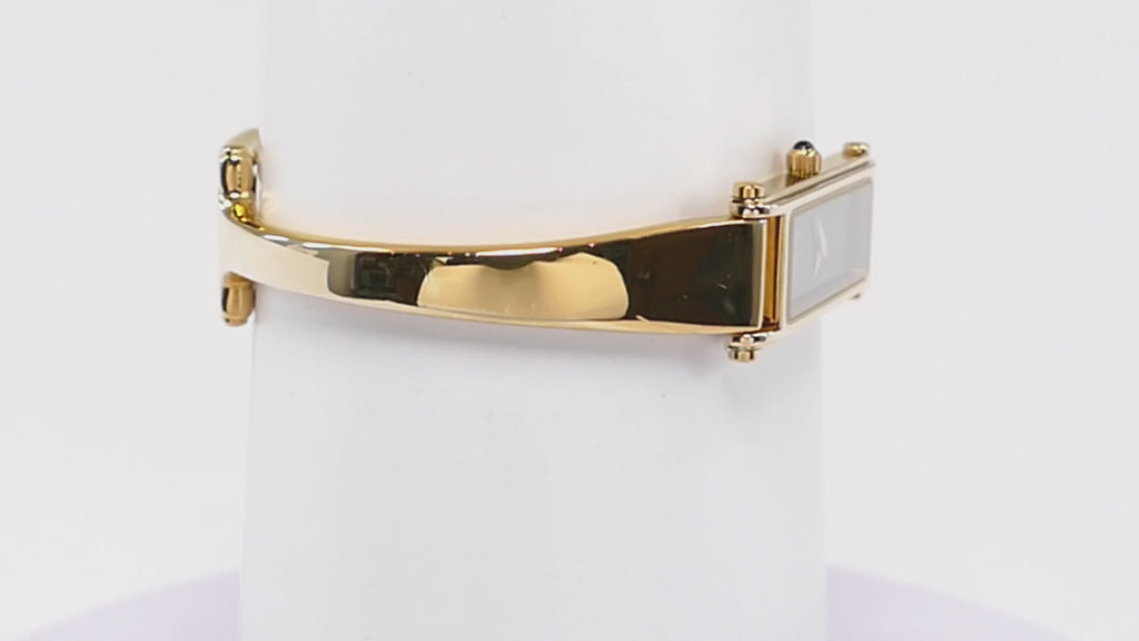 Gucci 1500L Black Dial 18k Gold Plated Bangle Ladies 12mm