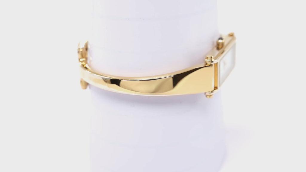 Gucci 1500L White Mother of Pearl Rectangular Dial 18k Gold Plated
