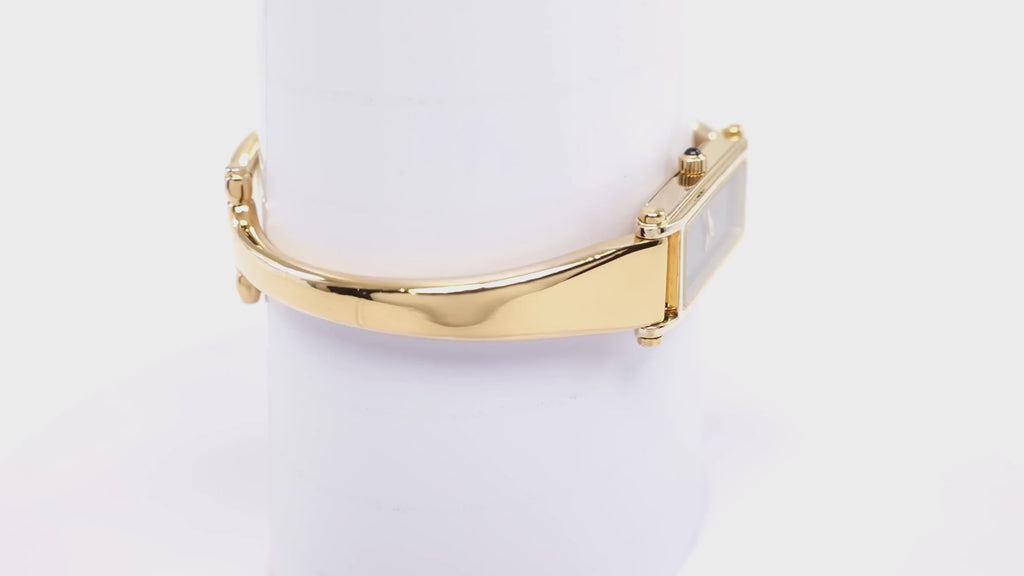 Gucci 1500L Black Dial 18k Gold Plated Bangle Ladies 12mm
