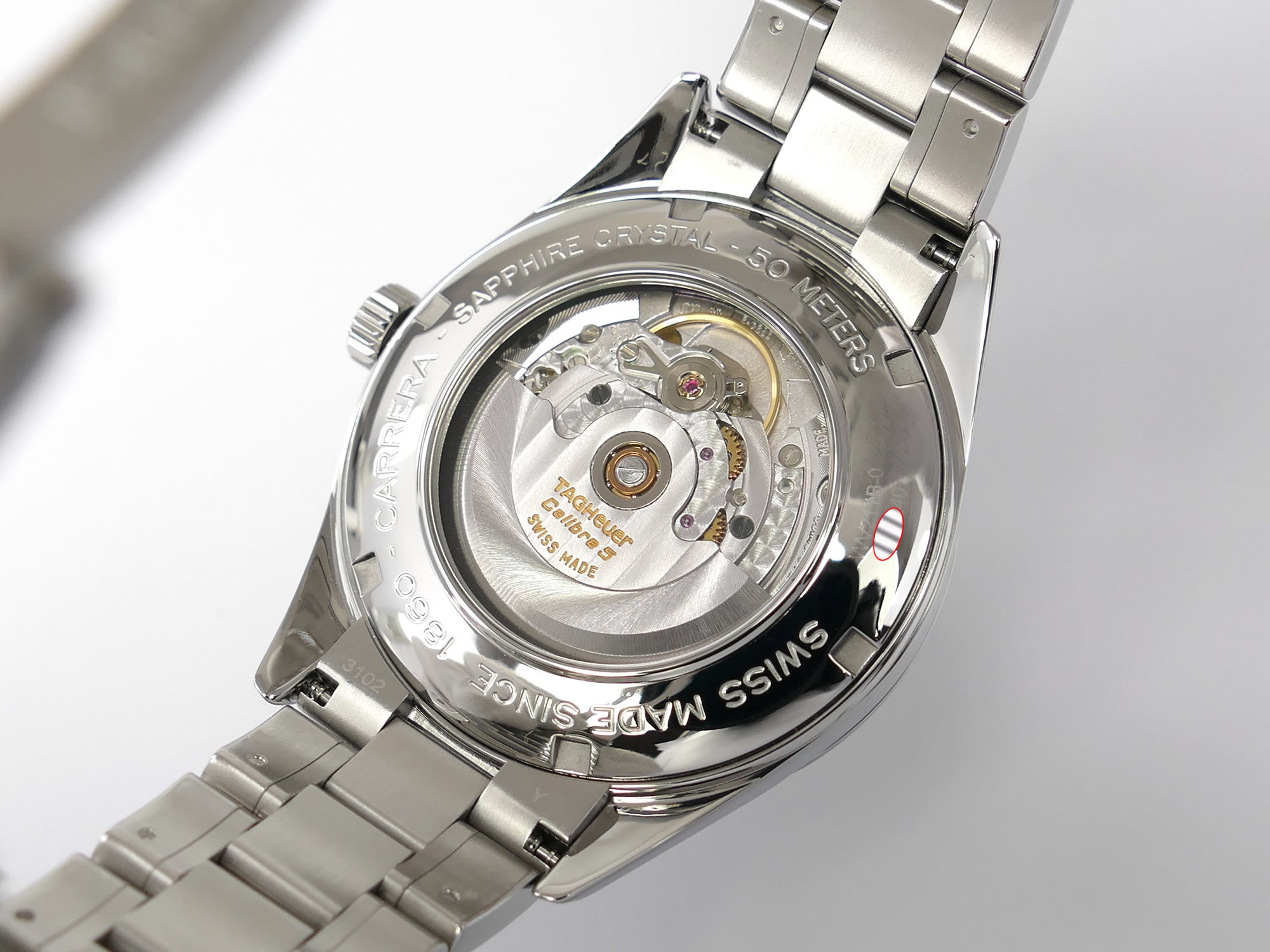 TAG Heuer Carrera WV211B-0 Calibre 5 exhibition case back ETA 2824-2