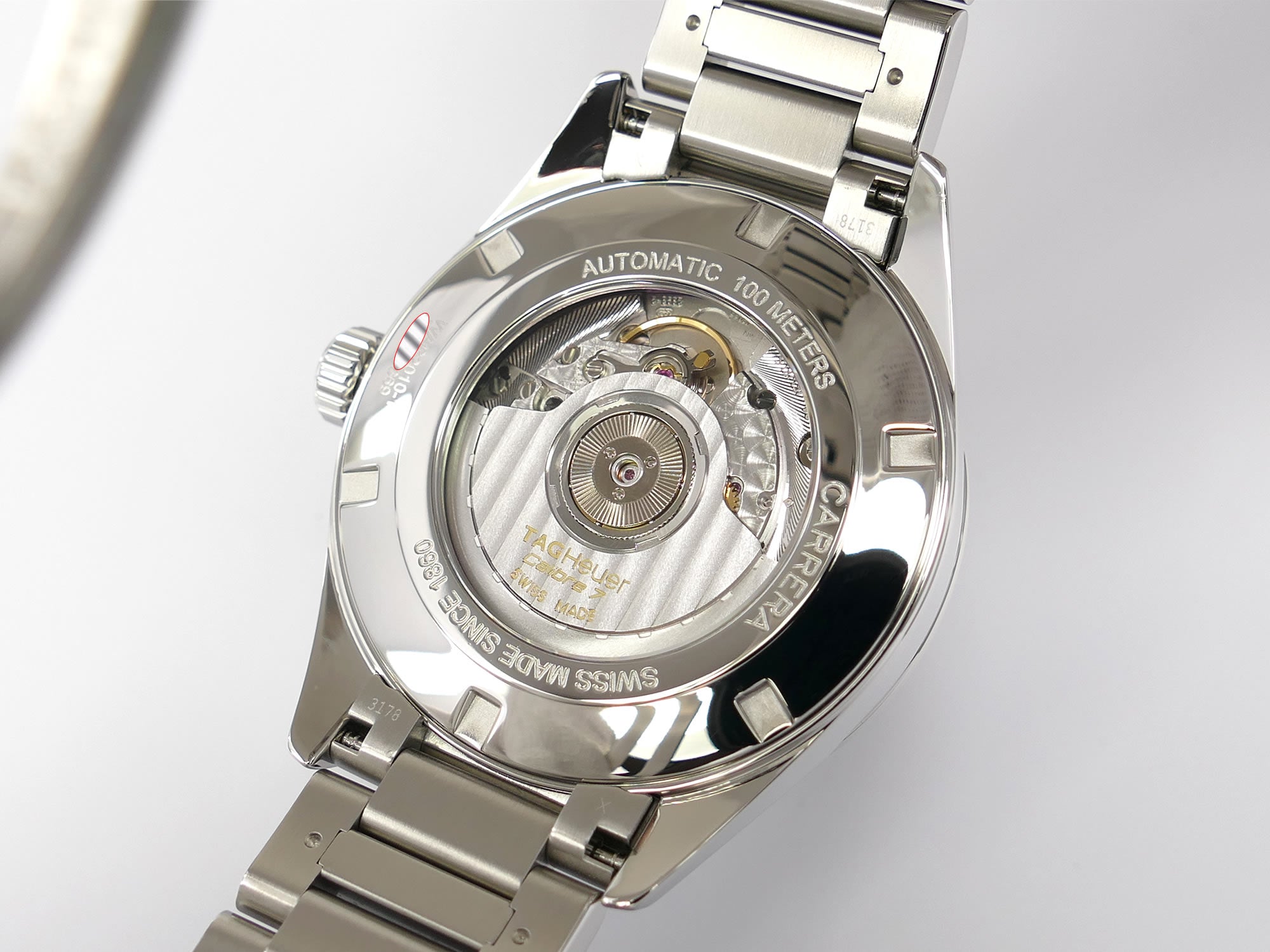 TAG Heuer Carrera Twin-Time WAR2010-1 exhibition case back Calibre 7 ETA 2892-A2