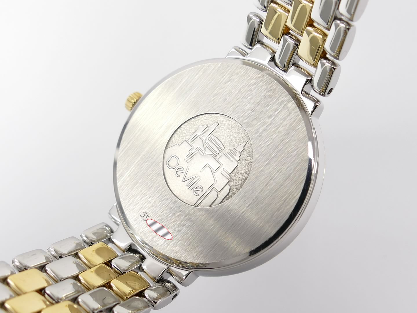 Omega De Ville Silver Dial 7314.31.00 stainless steel case back with DeVille city scape