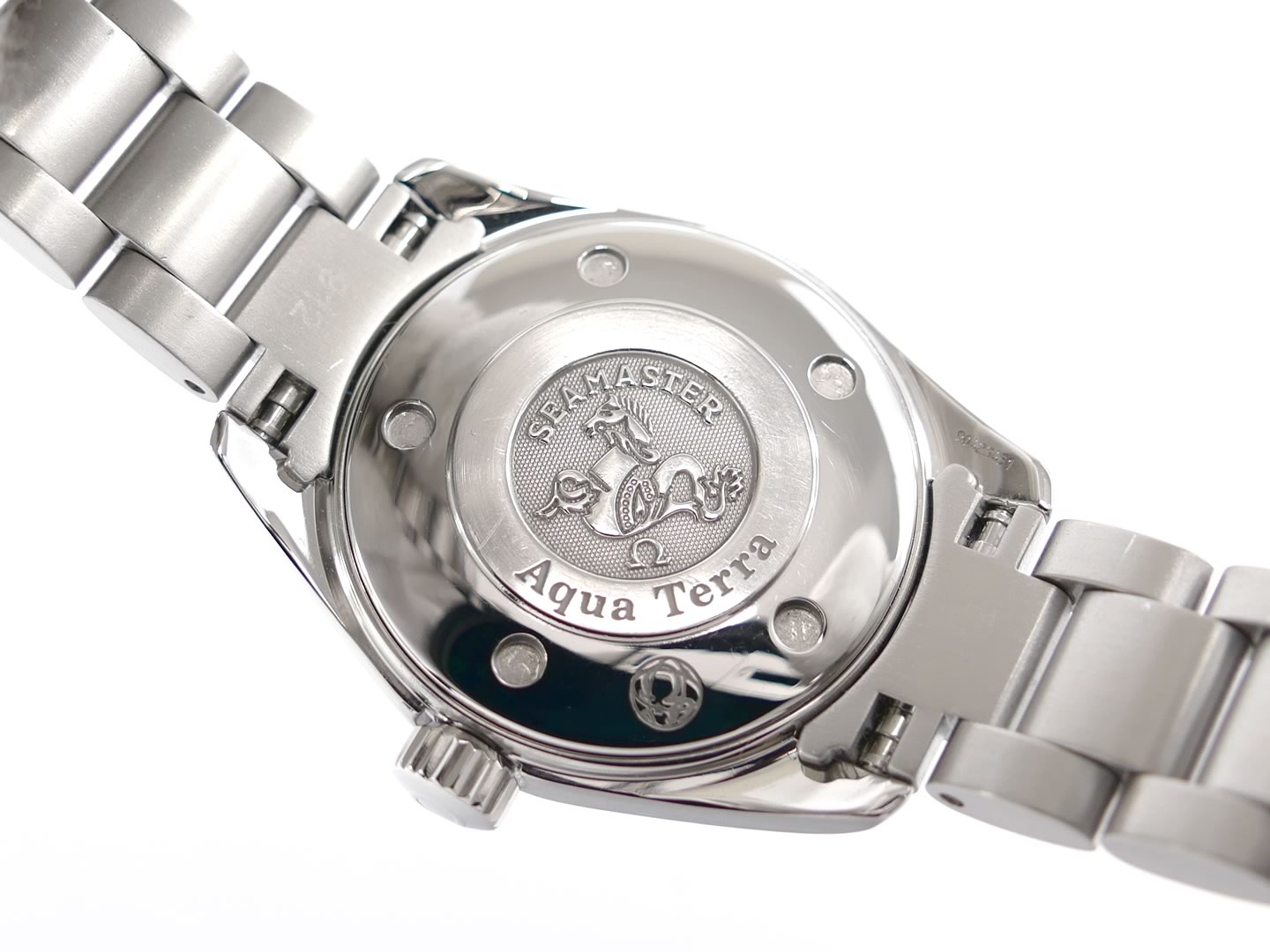 Omega Seamaster Aqua Terra Silver 2577.30.00 screw down case back with Seahorse