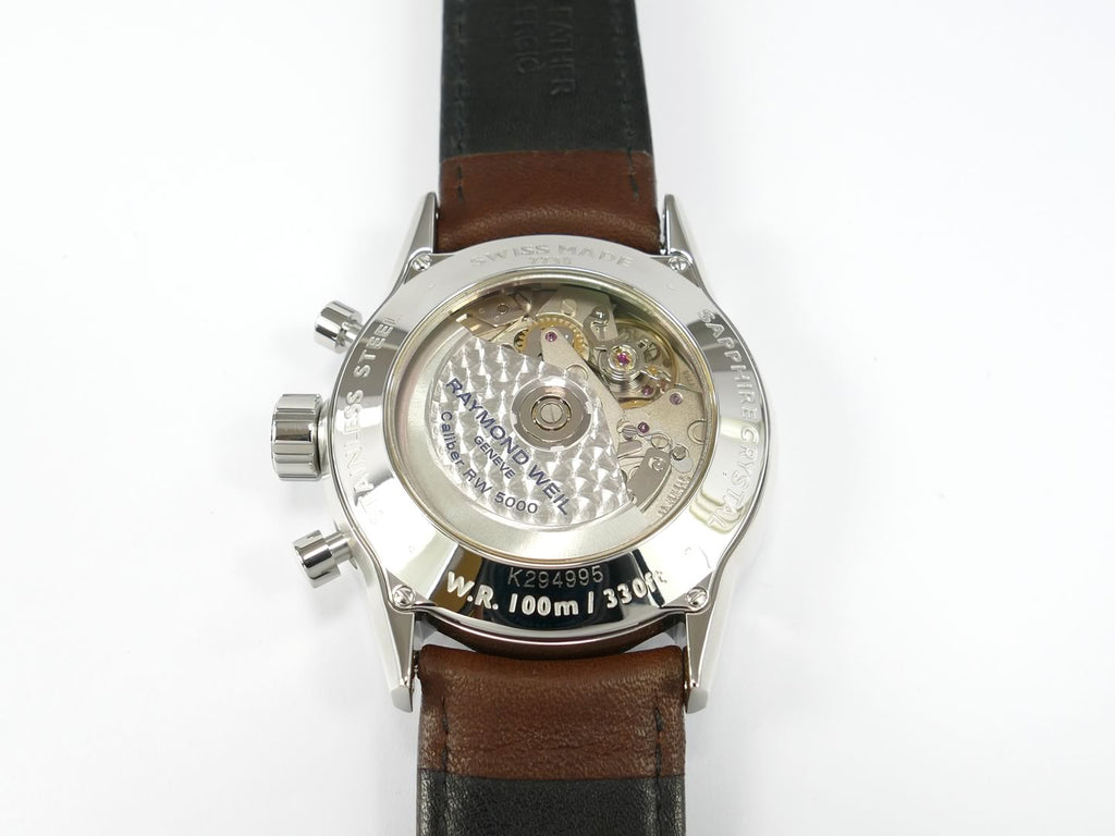 Raymond Weil Freelancer Black Chronograph 7730-STC-20101 exhibition case back with movement