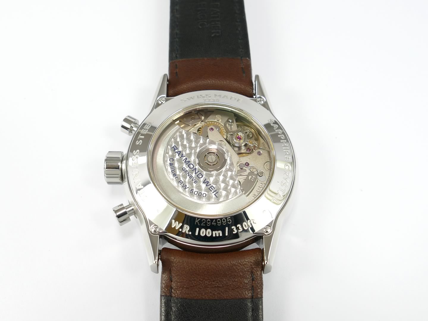 Raymond Weil Freelancer Black Chronograph 7730-STC-20101 exhibition case back with movement