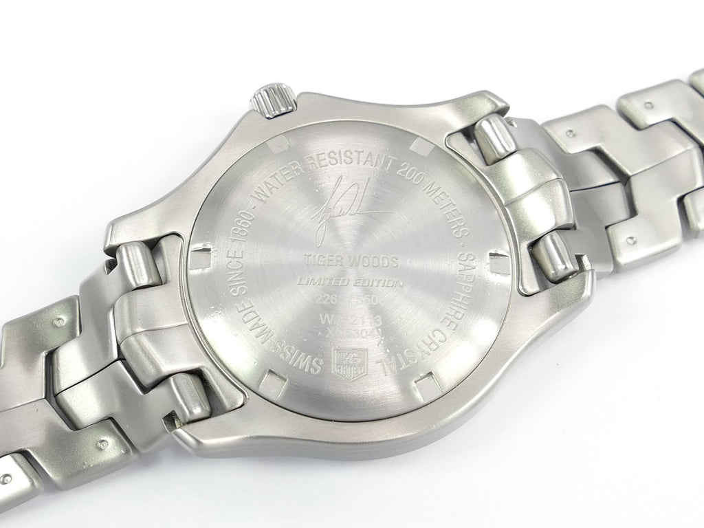 TAG Heuer Link WJF2113.BA0570 screw down case back with Tiger Woods signature
