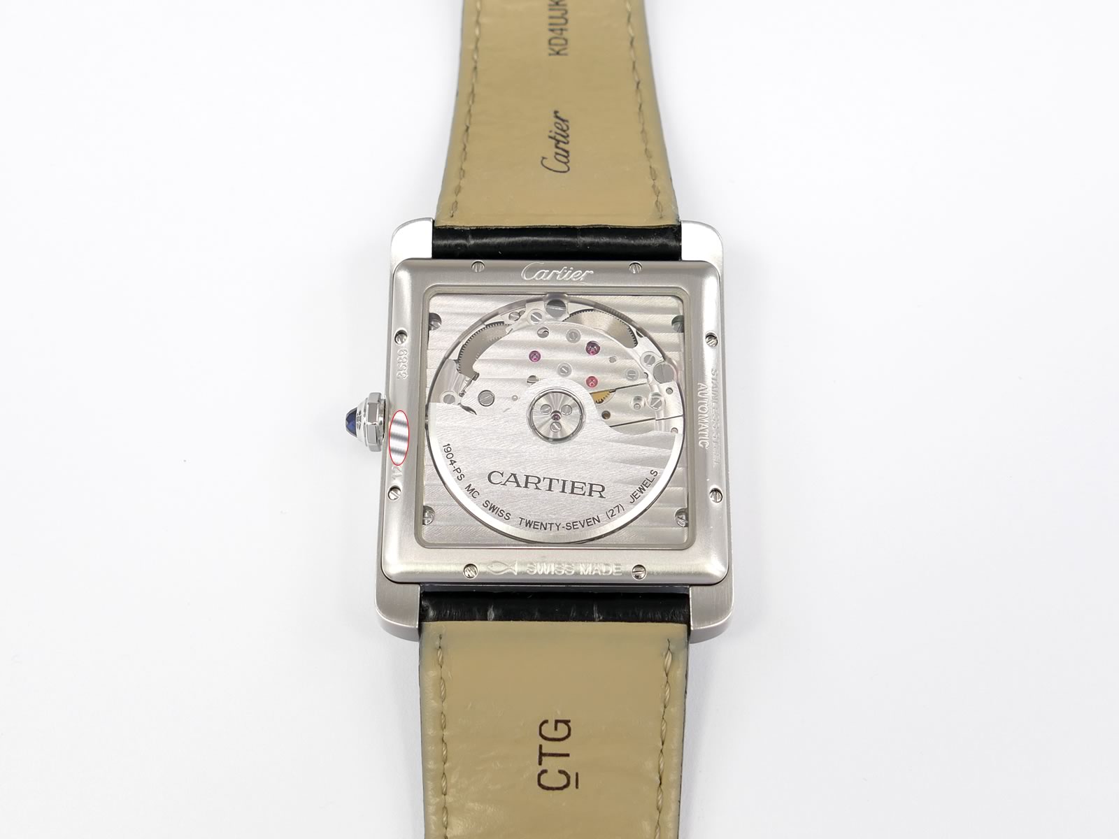 Cartier Tank MC 3589 exhibition case back with in house movement 1904-PS MC