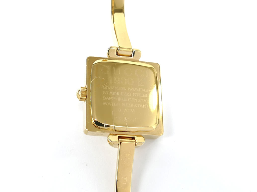 Gucci 1900L White Dial 18k Yellow Gold Plated Bangle Quartz Watch Square