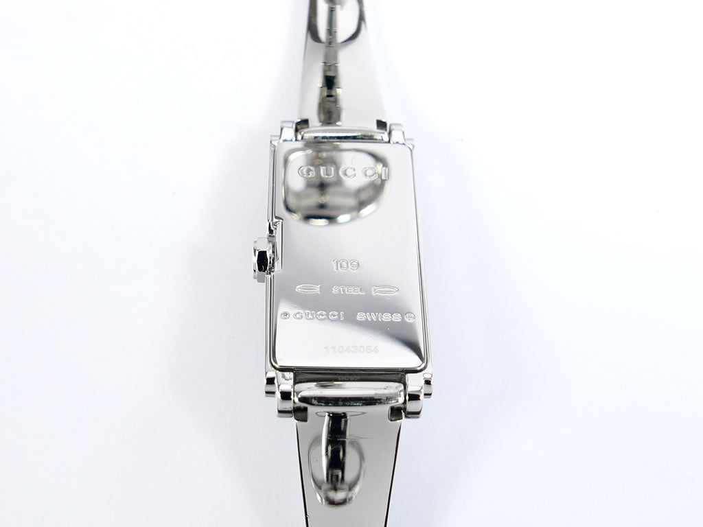 Gucci G-Line 109 Stainless Steel Bangle Watch w/ Rectangular Black