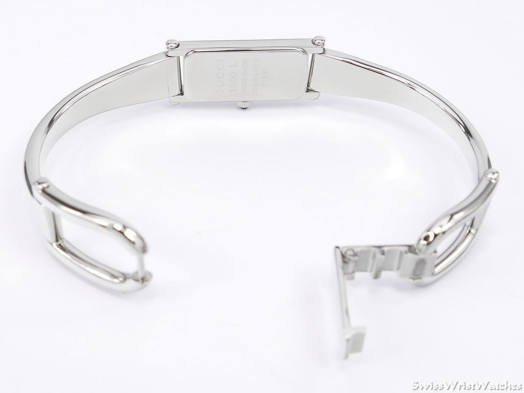 Gucci 1500 L Brown Rectangular Dial on Stainless Steel Bangle YA015539