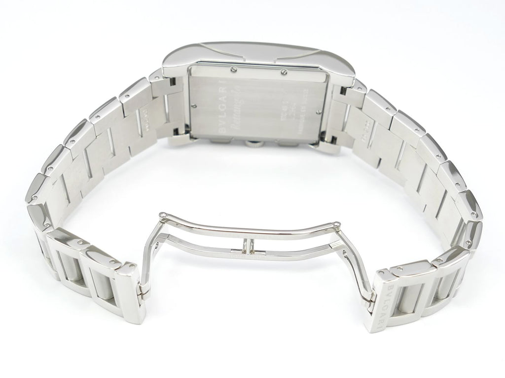 Bulgari Rettangolo White Chronograph RTC49S double folding concealed clasp