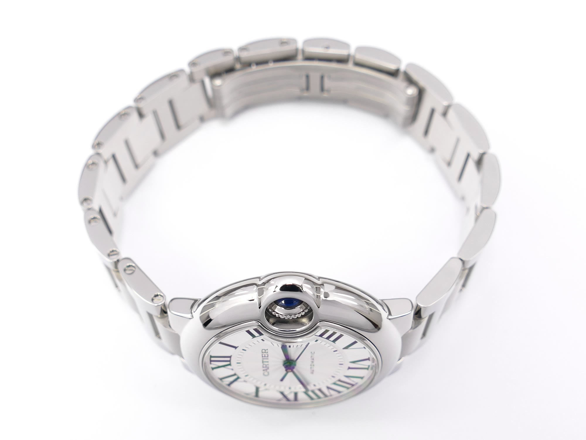 Cartier Ballon Bleu W6920071 stainless steel crown with sapphire cabochon