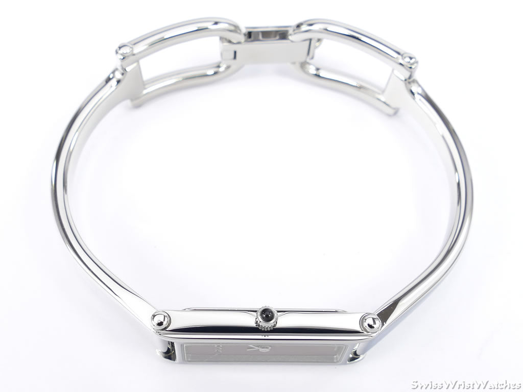 Gucci 1500 L Brown Rectangular Dial on Stainless Steel Bangle YA015539