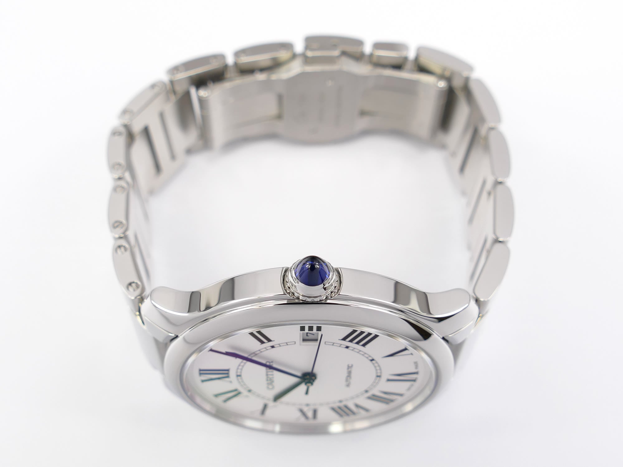 Cartier Ronde Must WSRN0035 stainless steel crown with sapphire cabochon