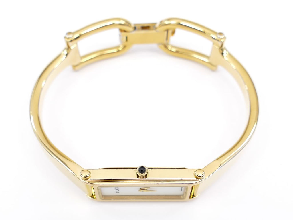 Gucci 1500 L White on 18k Gold Bangle crown with black cabochon