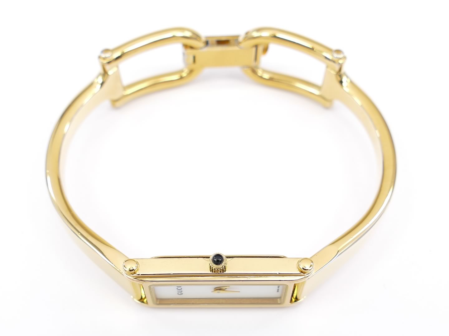 Gucci 1500 L White on 18k Gold Bangle crown with black cabochon
