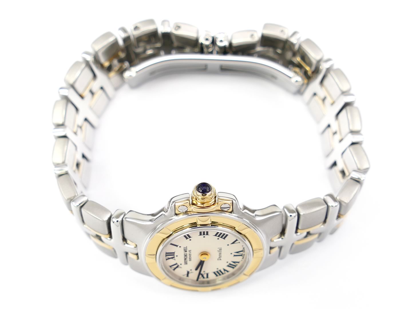 Raymond Weil Parsifal 9690 Small Cream Dial gold plated crown with black cabochon