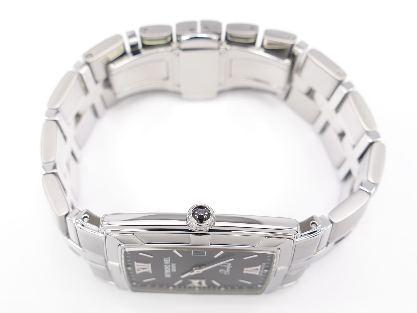 Raymond Weil Parsifal Grey Dial 9341-ST-00607 crown with black cabochon