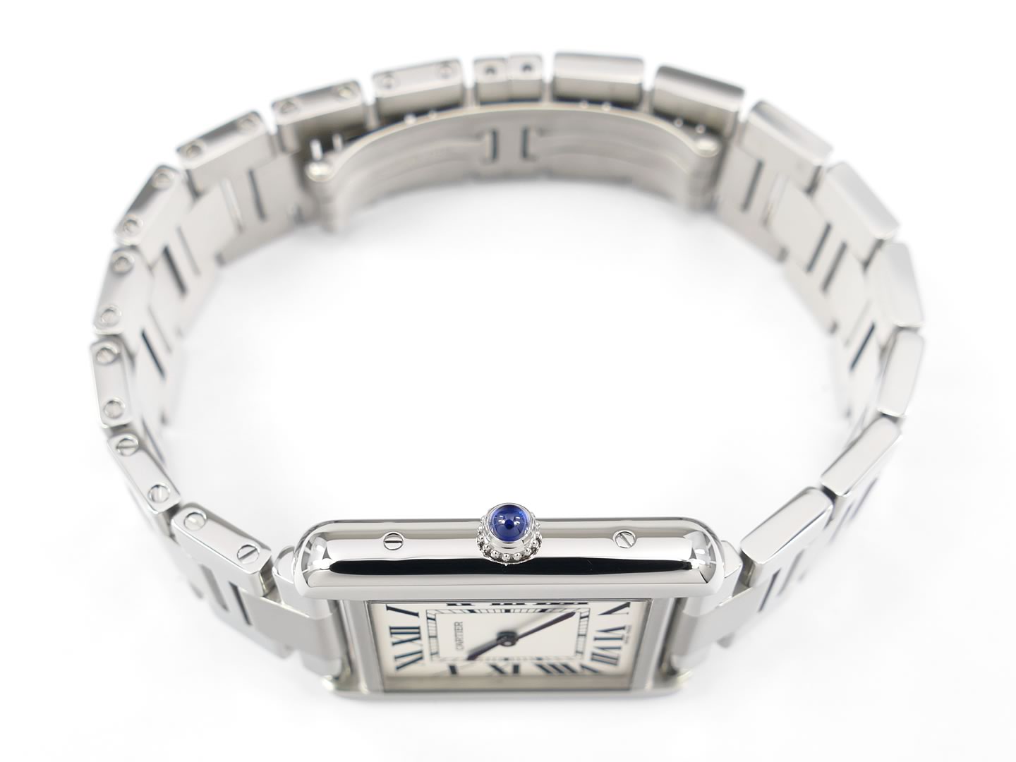 Cartier Tank Solo 3170 crown with blue cabochon
