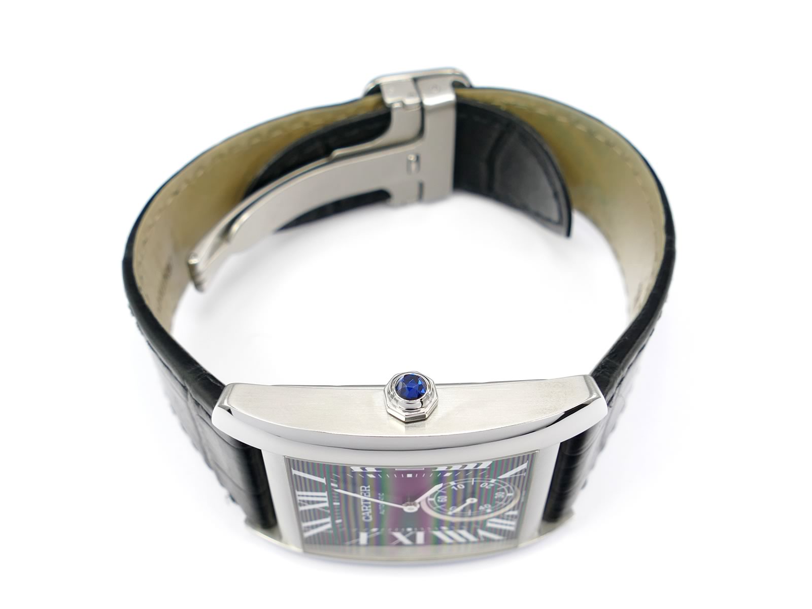 Cartier Tank MC 3589 stainless steel crown with synthetic spinel decoration