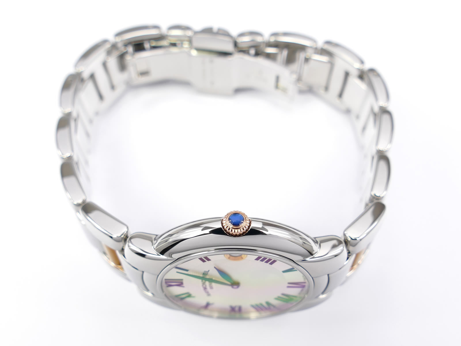 Raymond Weil Jasmine 5235 Rose Gold crown with blue cabochon