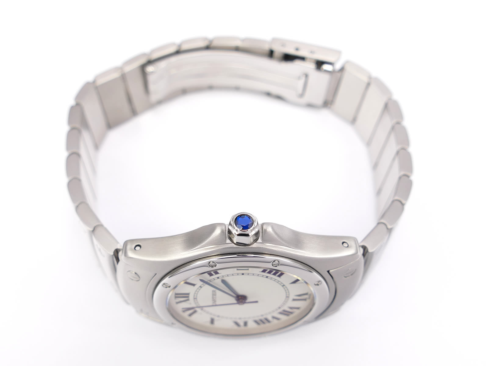 Cartier Santos Ronde 1920-1 stainless steel crown with sapphire