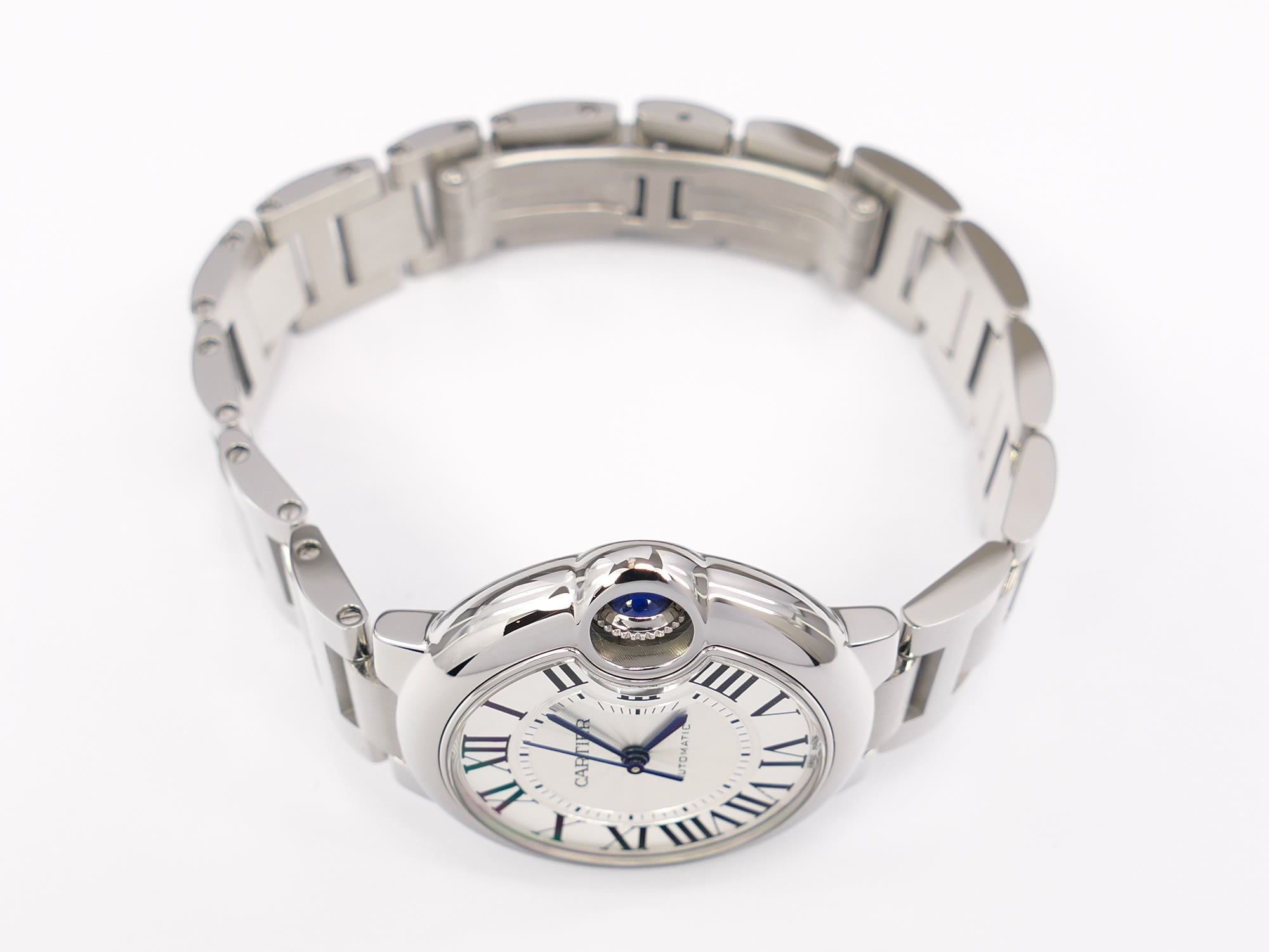 Cartier Ballon Bleu W6920071 stainless steel crown with sapphire cabochon