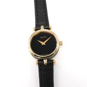 Gucci 2000L Black Dial 18k Gold Plated Ladies 21mm on Black Leather