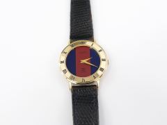 Gucci 3000L Red / Blue Dial 18k Gold Plated