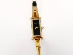 Gucci 1500L Black Dial 18k Gold Plated on 16.5cm Bangle